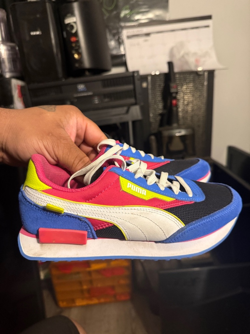 Puma Low-Top Sneakers in Black, Blue, Pink & Yellow